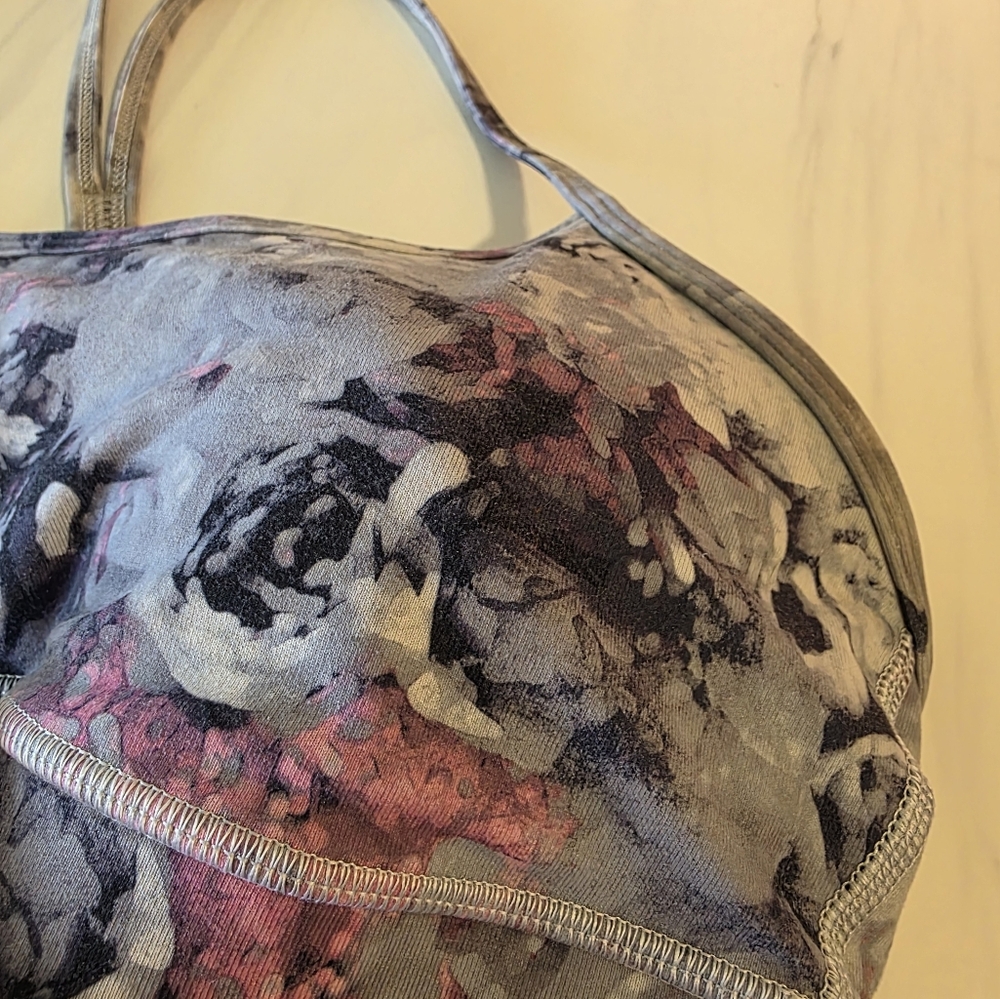 Lululemon Athletica 10 Power Y Sports Bra Gray & Pink Floral Sporty Yoga - Picture 12 of 13